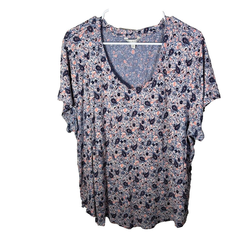 Lucky Brand T-Shirt Women's 3X V-Neck Short Sleeve Floral Top Shirt Casual